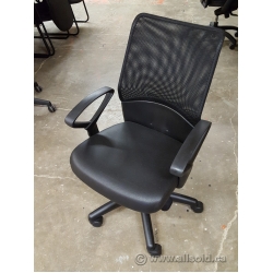 Black Leather Mesh Back Rouillard Task Chair w Arms